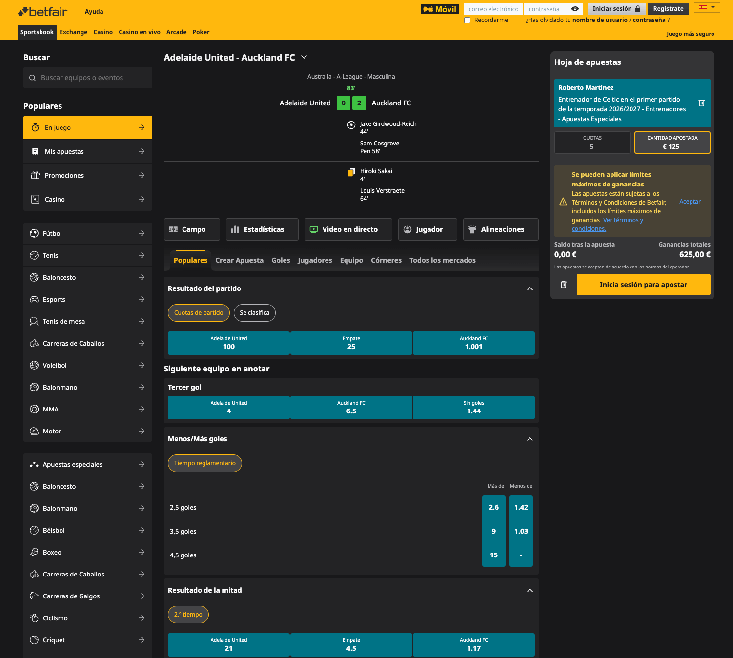 betfair apuestas en directo