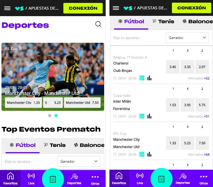 Versus imagen app mÃ³vil