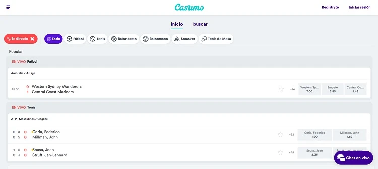 Apuestas en directo Casumo