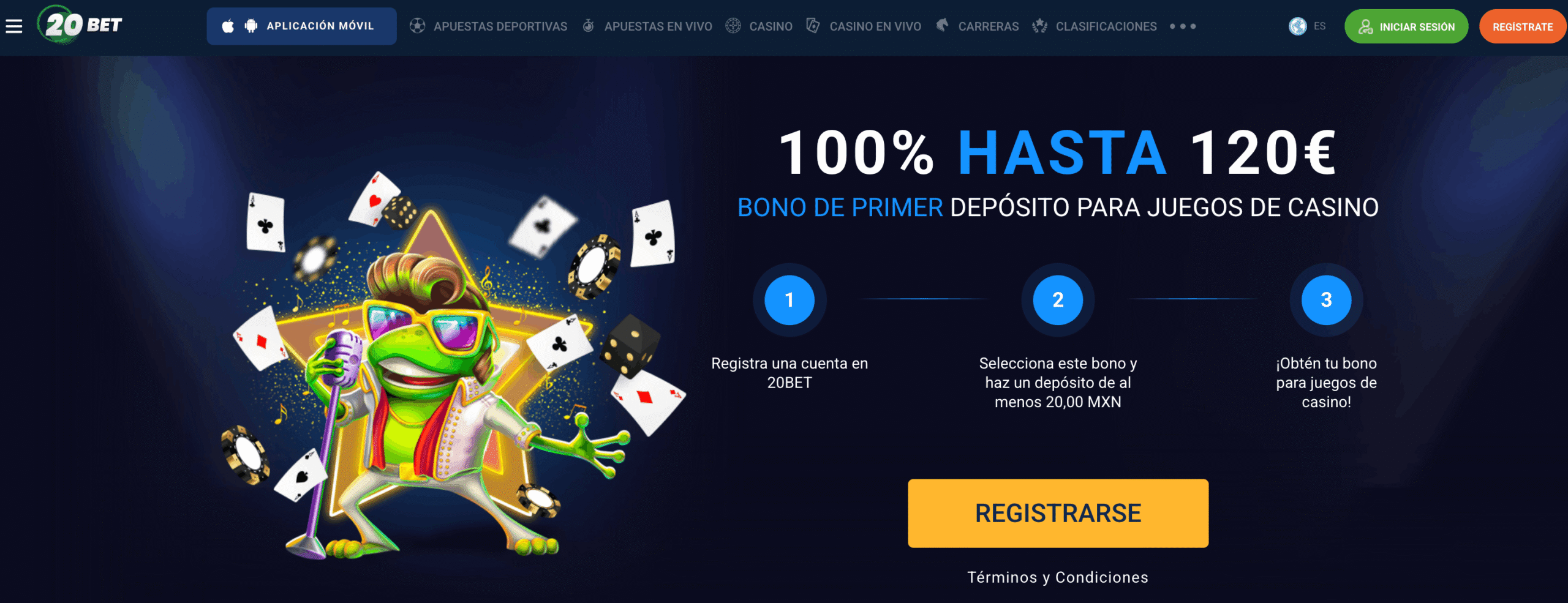 Opinión sobre el bono 20Bet de bienvenida para casino: 100% hasta 120€ + giros gratis