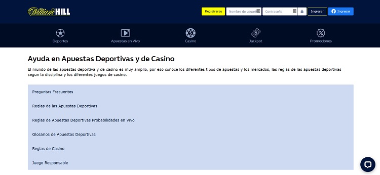 Soporte en William Hill Colombia