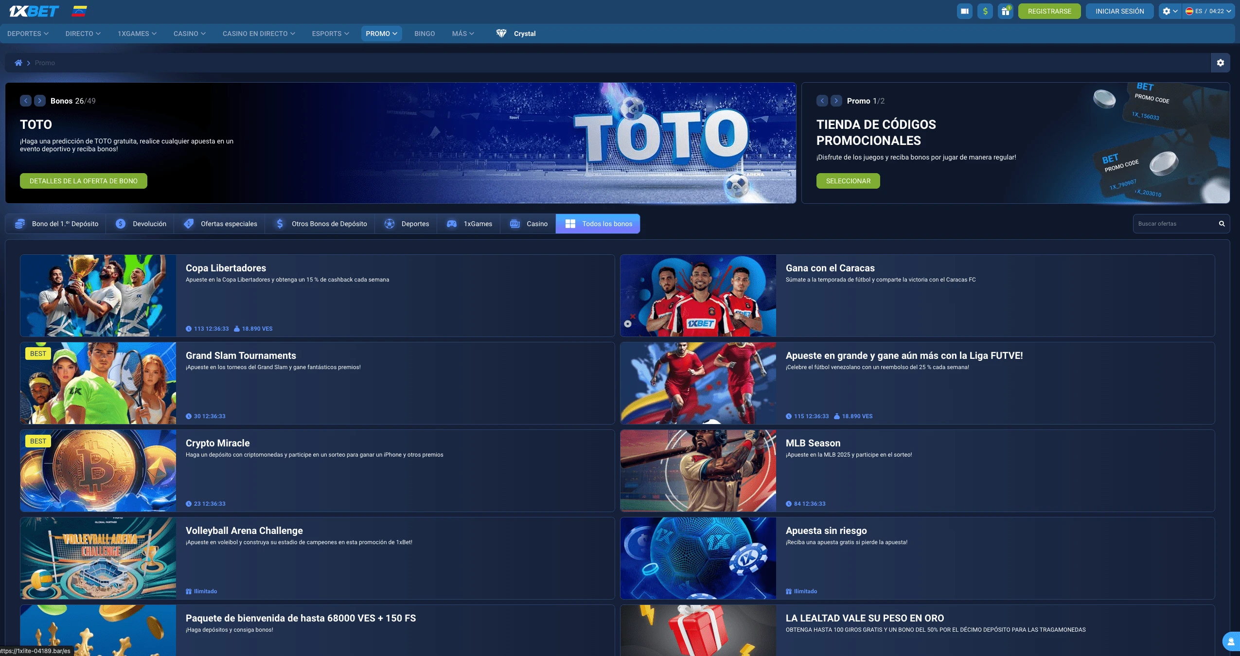 Bonos disponibles en 1xbet Venezuela