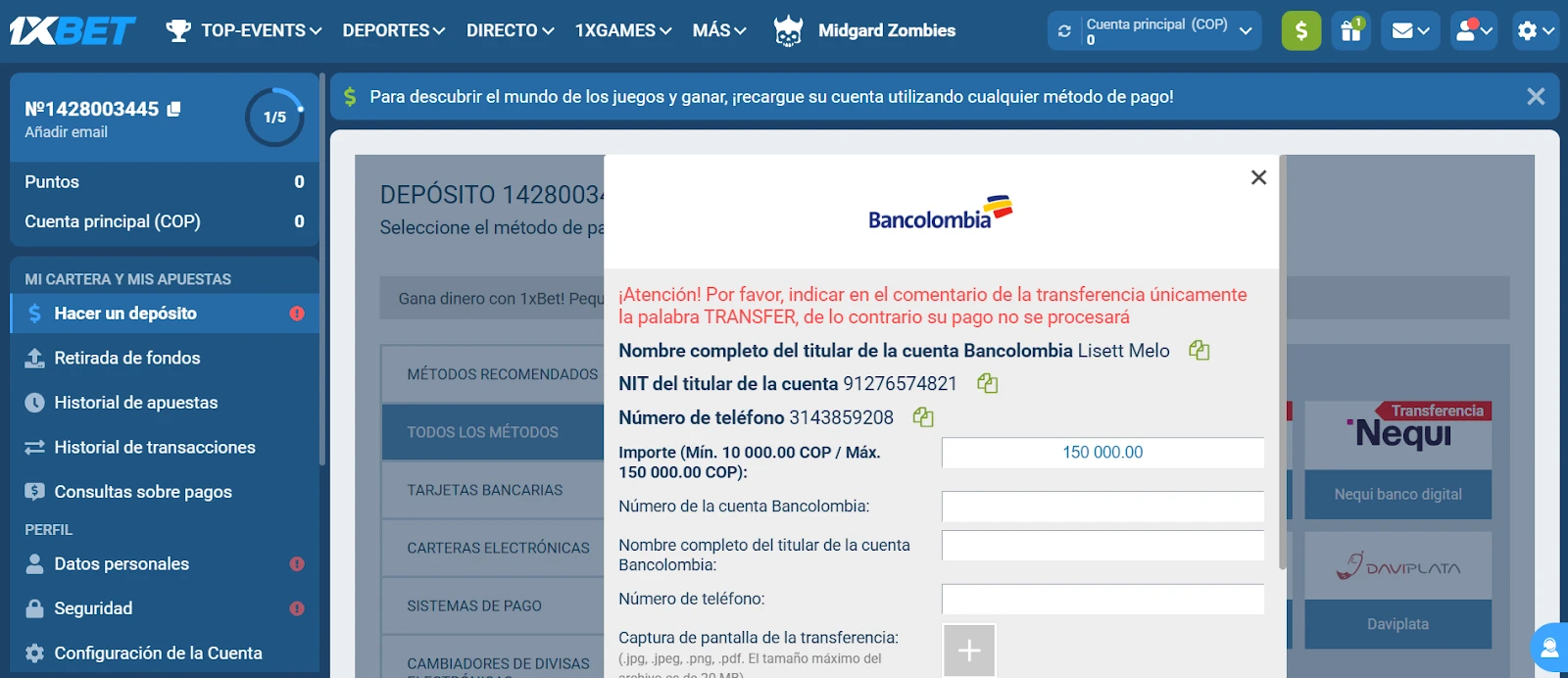 Casas de apuestas con Bancolombia