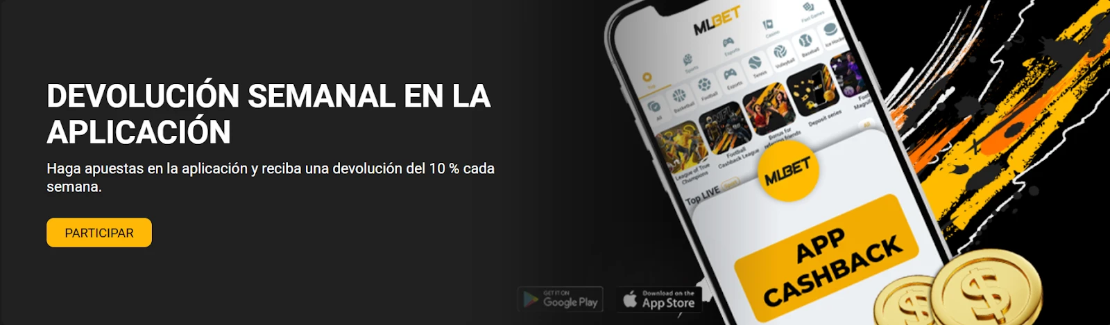 Devolución semanal en la App de Melbet