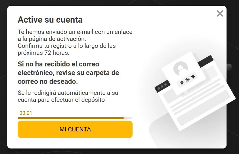 Mensaje de validación de cuenta en Melbet