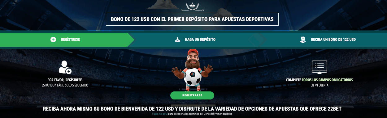 Bono de Bienvenida 22Bet: 122 USD con el primer depósito