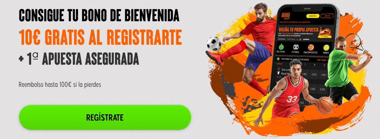 Bono de bienvenida 888sport: 10€ sin depósito + 100% hasta 100€