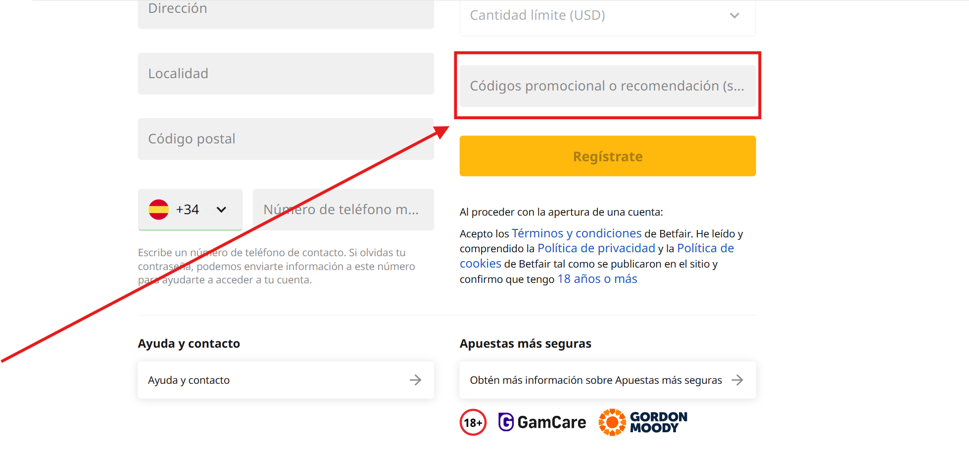Donde poner el codigo promocional de betfair
