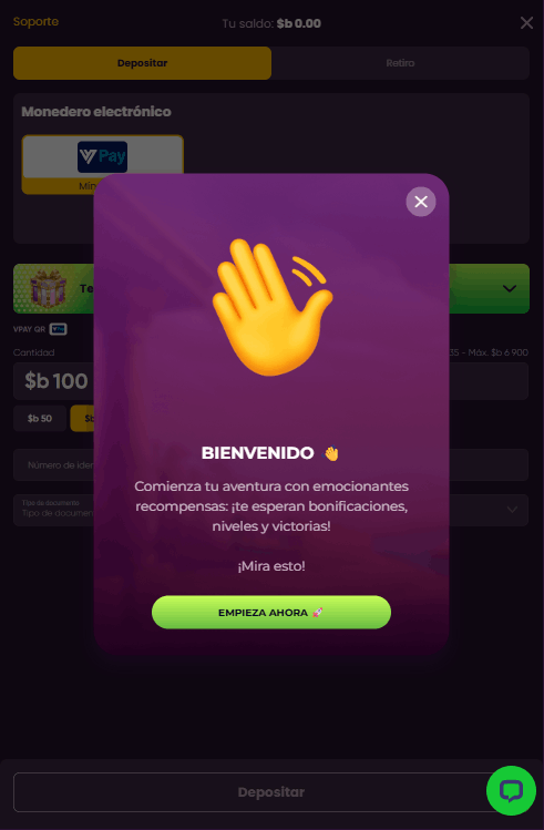 Imagen de bienvenida de Bizzo Casino